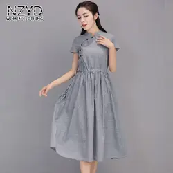 Women Dress Лето 2017 Новая Мода Хлопок и лен С Коротким рукавом A-Line Dress Vintage Свободные Большие ярдов Comfort Long Dress LADIES08