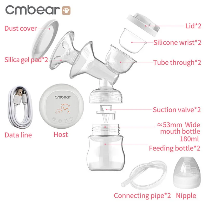 Cmbear bebé lactancia LCD pantalla doble extractor de leche PP USB conveniente potente masaje extra