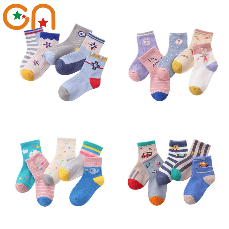 

5 pairs/Lot Autumn Winter New Children Cotton socks.Boy,Girl,Baby fashion stripe Cartoon warm sports socks,For Kids gifts CN