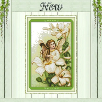 

Lily Angel flowers mascot home Decor painting counted print on canvas DMC 11CT 14CT kits Cross Stitch embroidery needlework Sets