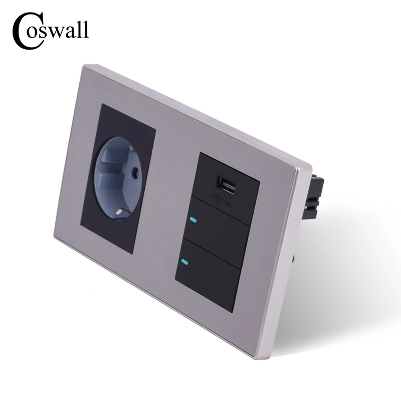Настенная розетка стандарта ЕС Coswall 16A + usb порт для зарядки мобильных телефонов