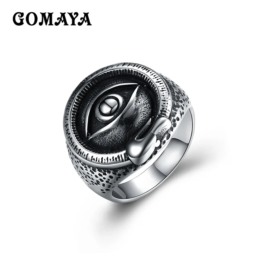 

GOMAYA Eye Shape Stainless Steel Rings for Men High Quality Punk Titanium Jewelry Men Gift Jewelry Bague
