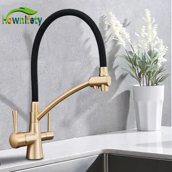 

chrome orb brushed copper with hose kichen purified Faucet hot cold mixer crane Tap Deck Mount two spout Drink Water