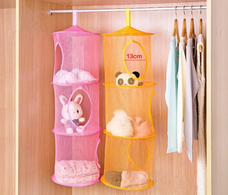 3 Shelf Hanging Storage Bag 80x28cm Mesh Kids Toy Closet Organizer Bin & Baskets 