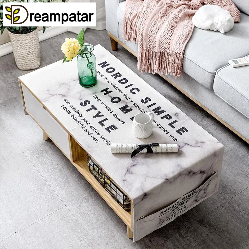 

Nordic Ins Small Coffee Tablecloth Living Room Rectangular Dining Table Cloth Marble Pattern Cotton Linen Household BD99A