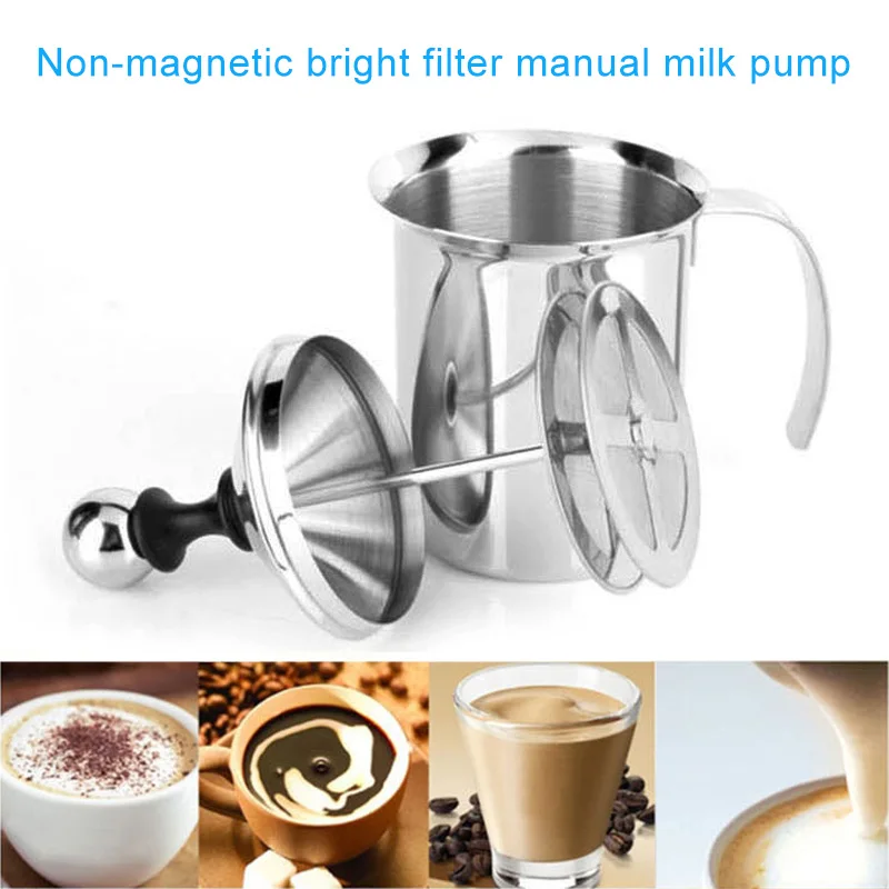 

Double Mesh Milk Frother Stainless Steel Milk Foamer Hand Pump for Cappuccino 400cc/800cc HFing