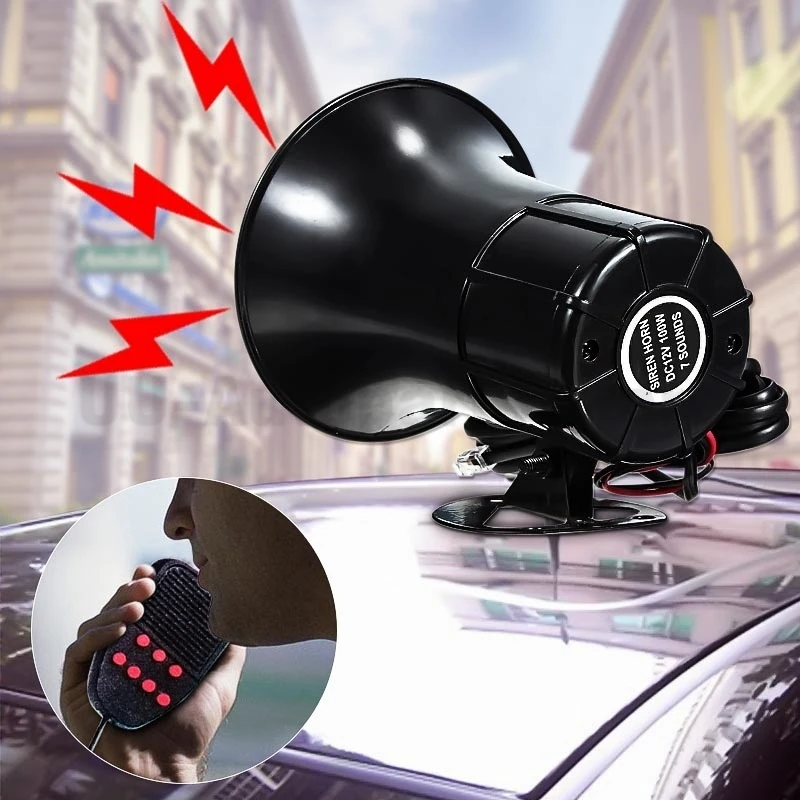 Universal Car Warning Alarm 150DB 12V 7 Sound Loud Police Fire Siren Horn PA Speaker Kit