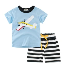 BINIDUCKLING/комплект летней одежды для маленьких мальчиков, детская одежда, футболка+ шорты, хлопковая детская одежда с рисунком самолета и машины для мальчиков