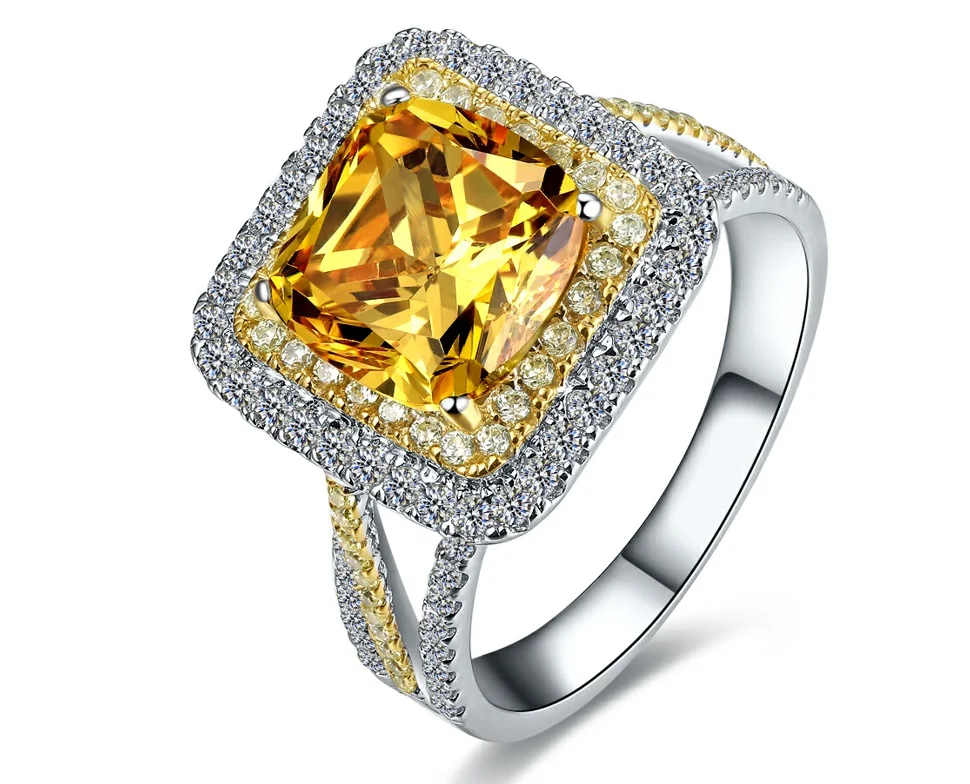 

Hot 3ct Square Shape Yellow SONA simulated women ring,weeding ring,silver ring,brand ring