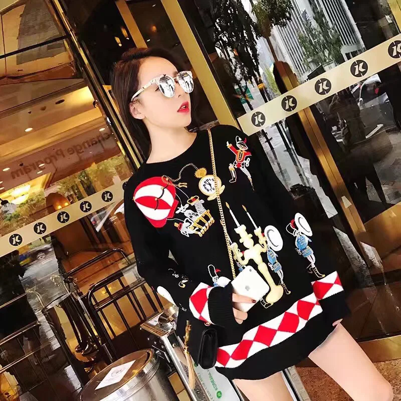 

2018 Autumn and winter new European and American fashion with the same paragraph embroidery clown sequin balloon loose sweater