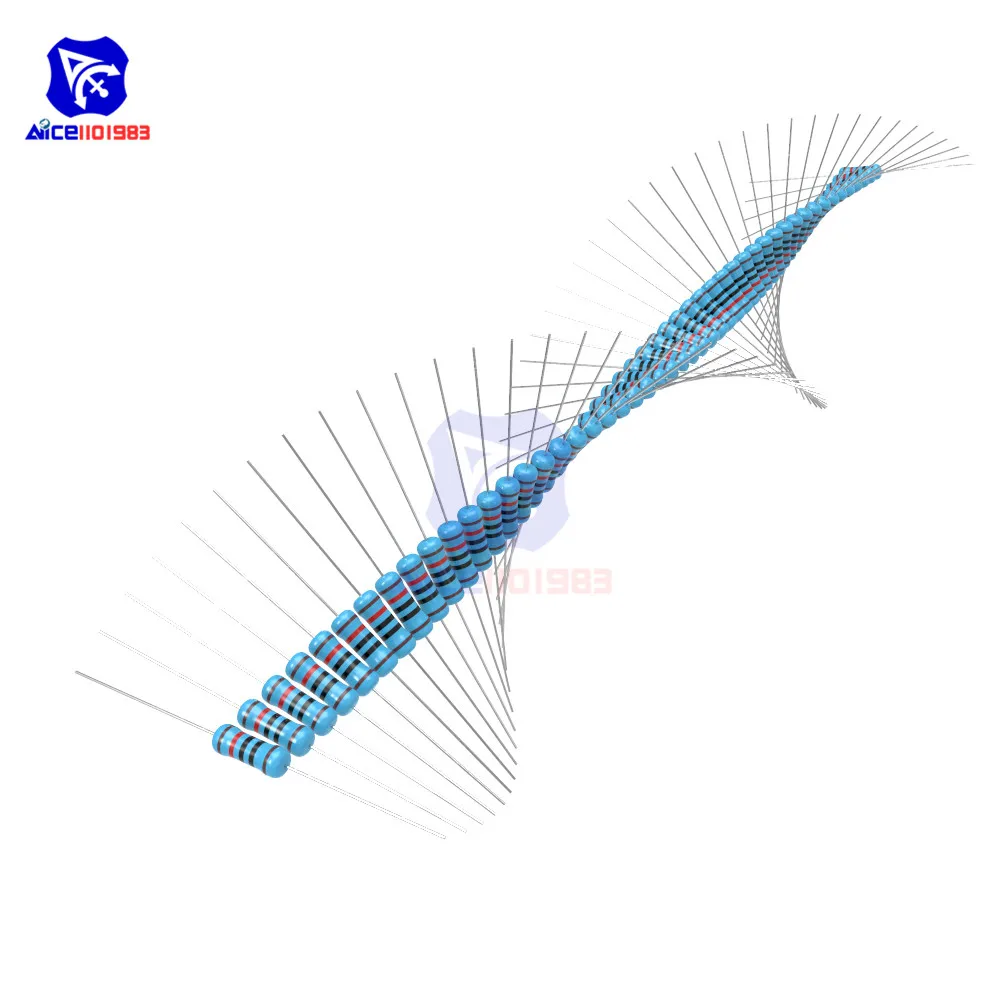 100 шт./лот металлического пленочного резистора 1% 1 Вт 1R-1M Ω 1R 4.7R 10R 100R 220R 1K 2,2 K 4,7 K 6,8 K 10K 22K 47K 100K 470K 1 МОм Ohm Сопротивление