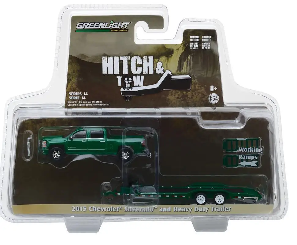 Зеленый свет 1: 64 Chevrolet Silverado и сверхмощный автомобиль Hauler сплав автомобиль игрушки для детей литой модельный автомобиль подарок на день рождения