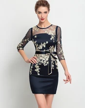 Fashion Mesh Patchwork Women Gold Embroidery Dress Elegant Sexy Casual Dresses With Belt