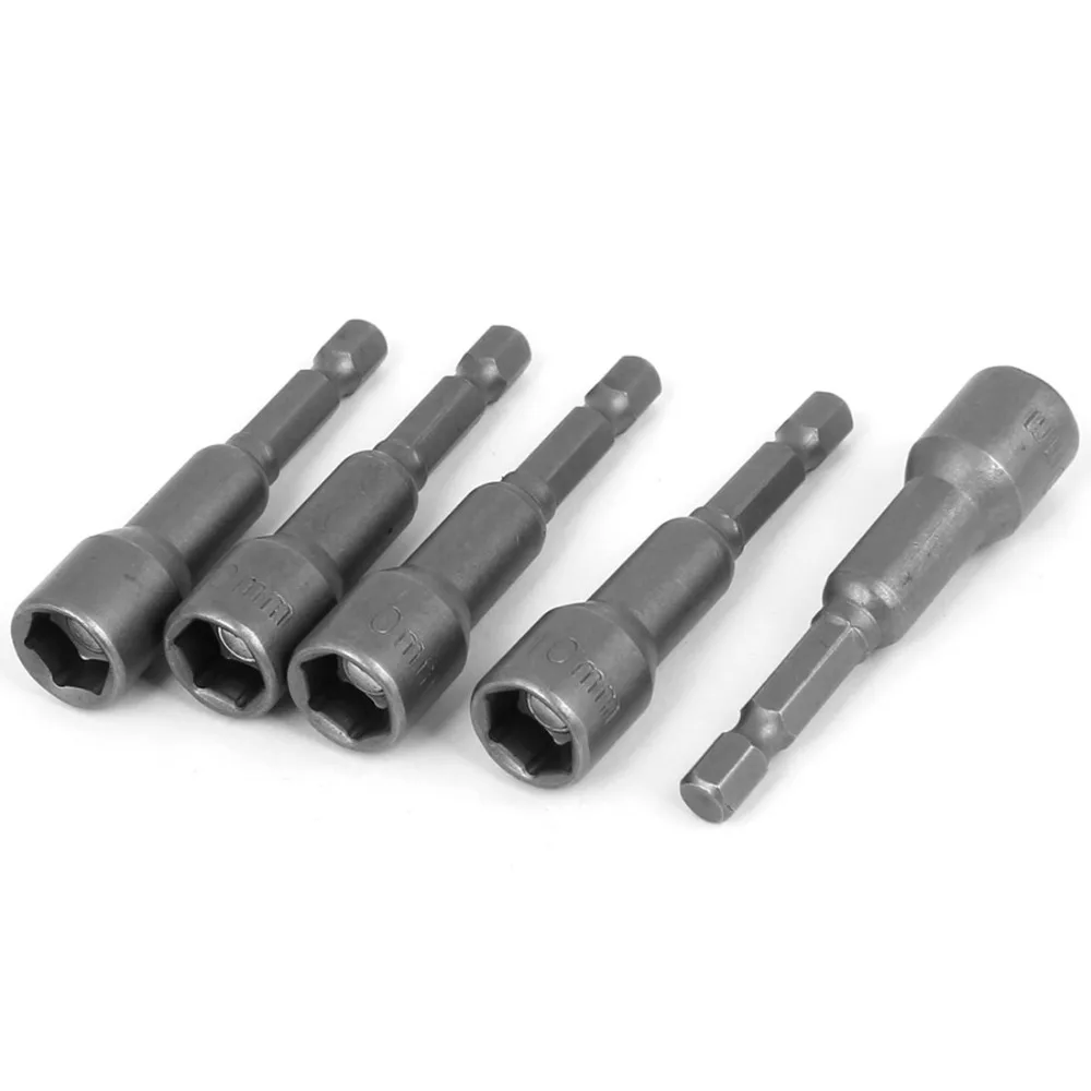 

UXCELL 5 Pcs 1/4" Hexagon Shank 10mm Hex Socket Bit Magnetic Nut Driver Setter Adapter
