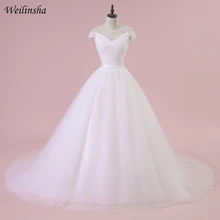 Weilinsha Tulle A line Wedding Dresses Cap Sleeve Custom Plus Size Wedding Dress Gowns Back Zipper