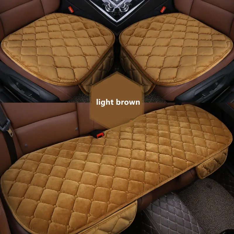 Зимний чехол подушки сиденья автомобиля Универсальные Передние Задние чехлы для сидений Подушка для автомобильного кресла автомобильные принадлежности квадратный стиль роскошный Теплый - Название цвета: light brown set
