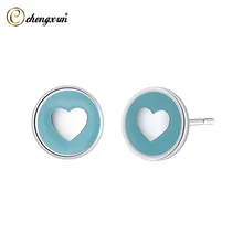 CHENGXUN Baby Blue Glaze круглые маленькие серьги-гвоздики в виде сердца женские Геометрические женские серьги Модные Ювелирные изделия Подарки для девочек