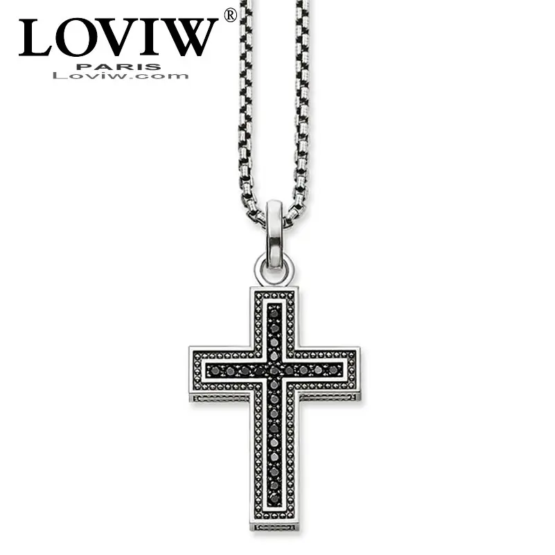 

Black Cross Pave Necklace Brand new Strand hot Fashion Jewelry Thomas sabor 925 Sterling Silver Cross Bijoux Gift For Men Women