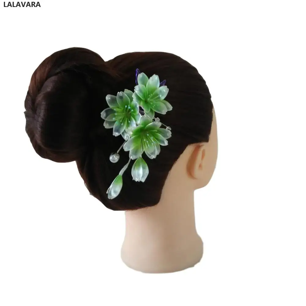 

LALAVARA Chinese tradition Kanzashi crystal resin cherry blossom bud hair stick wedding Bridal hair accessories