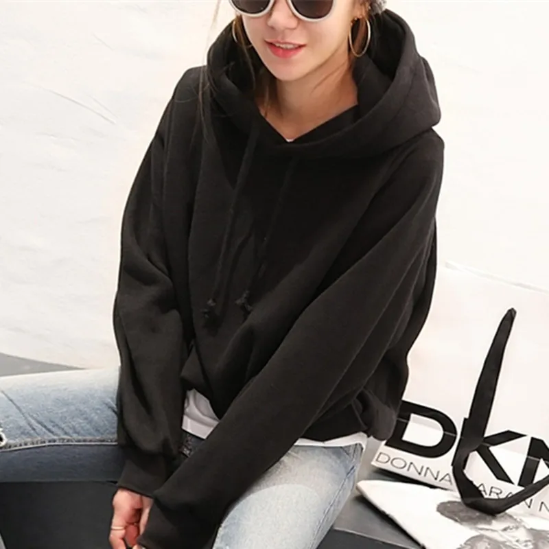 

Casual brand women hoodies solid color black grey red cotton pullover female long sleeve loose tracksuit warm sweatshirts