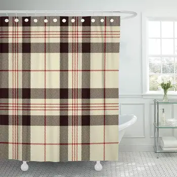 

Shower Curtain with Hooks Check Tartan Black Red and Beige Plaid Flannel Patterns Trendy Tiles for Cross Bathroom Curtains