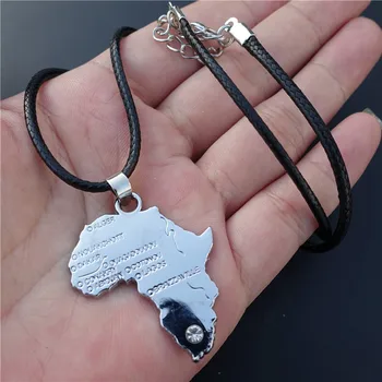 

Africa Map Necklace Silver Plated Metal Pendant South Africa Crystal Rhinestone Black Rope 10 Pcs for Men Women