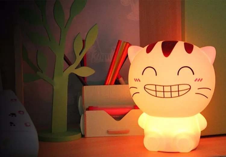 USB силиконовый милый/Счастливый Кот красочный меняющийся светодиодный ночник с животными лампа Мягкий Мультфильм Детские ночники игрушки Рождественский подарок на праздник
