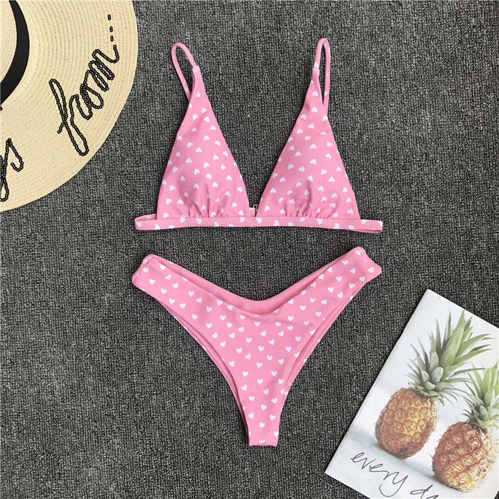 KLV Women Pink Bikinis Bandeau Women Bandeau Bandage Bikini Set Push Up ...