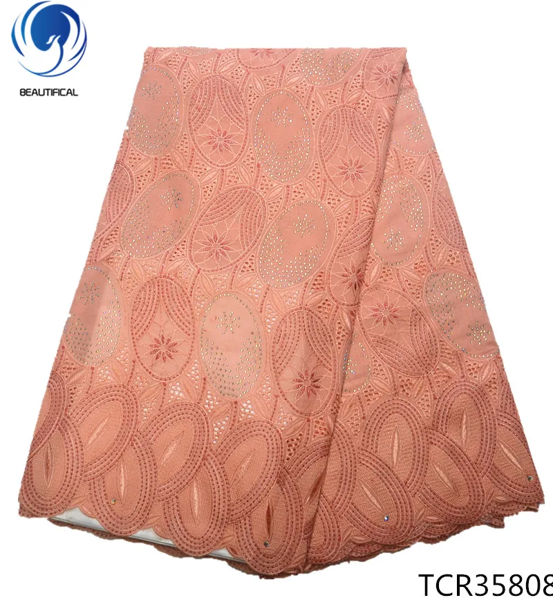 

BEAUTIFICAL swiss lace fabric voile lace dress fabric heavy african voile lace with rhinestones for wedding party 5yards TCR358