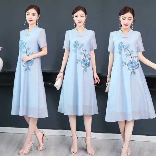 Китайское платье Ципао, улучшенное, v-образный вырез, элегантное, Цветочная вышивка, для подружки невесты, чонсам, женское вечернее платье, vestido