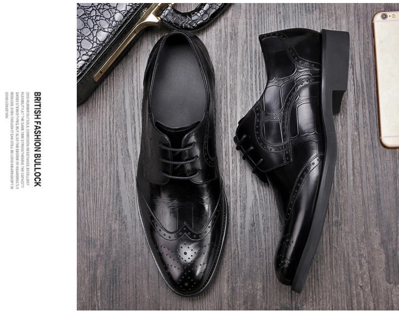 Men's Wedding Dress Shoes Casual Crocodile Genuine Leather Pointed Toe Oxfords Shoes Bussiness Brogues Shoes Moccasins For Men (14)