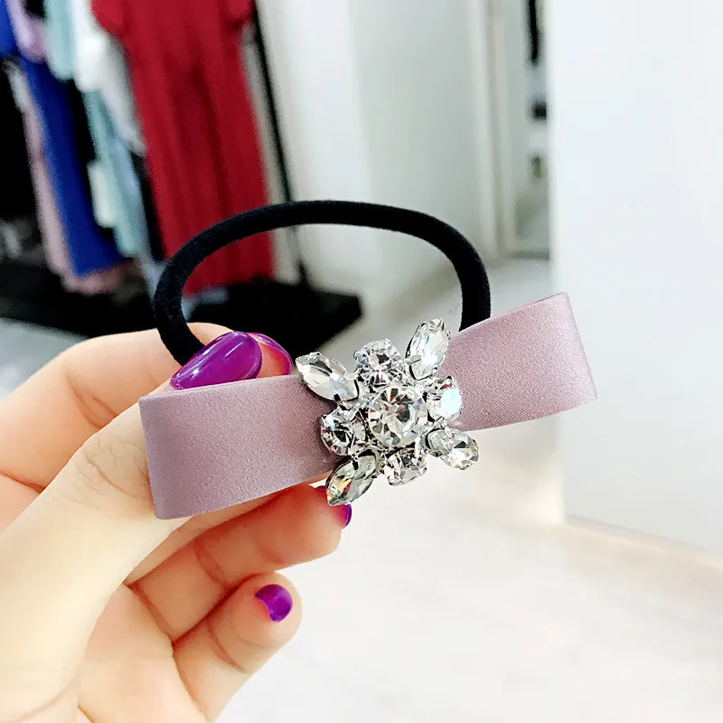 

Fashion Crystal Rhinestone Rope Cloth Ribbon Bow Head Tie Rubber Band Korean Elastic Hair Bands Women Girls Jewelry Accessories