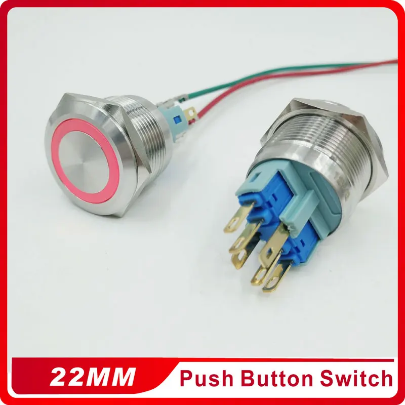 

22mm Metal Momentary Push Button Switch LED5V 12V 24V 220V Ring Lights Eagle eye light Waterproof Car Auto Engine PC Power Start