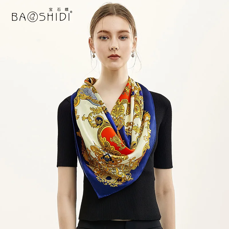 [BAOSHIDI] Новое поступление атласный шелковый шарф 90*90 большой квадратный шарф, роскошный брендовый дизайн, элегантный женский шарф - Цвет: 1021180680