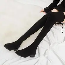 Женская обувь высокого качества; женские ботинки; модные повседневные сапоги до колена на плоской подошве; эластичные сапоги; Новинка года; зимние сапоги на молнии с круглым носком; X21