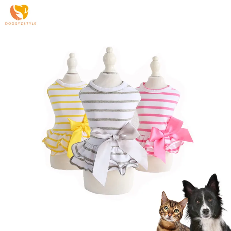 DOGGYZSTYLE, летняя одежда для домашних животных, жилет для любителей собак, крутые футболки для собак, полосатая юбка с бантом для щенков, чихуахуа