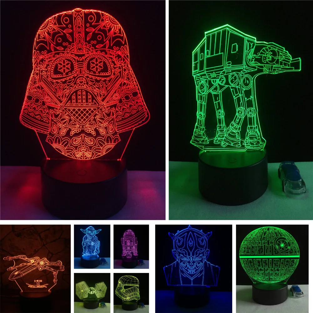Рождественские подарки Звездные войны Trek Tie Fighter Veilleuse черный рыцарь умная 3D лампа