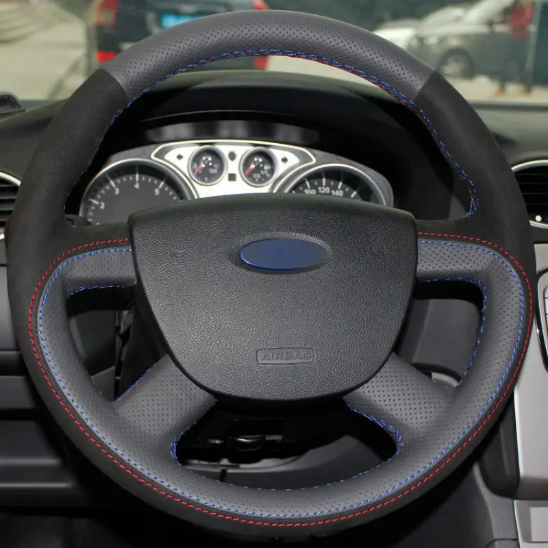 

Top Leather Steering Wheel Hand-stitch on Wrap Cover For Ford Focus 2 2005-2011