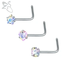 3 шт./партия, смешанные l-образные шпильки для носа, нержавеющая сталь, пирсинг носа, кольца Nariz, сердце, звезда, прозрачный кристалл, ноздри, пирсинг, ювелирные изделия