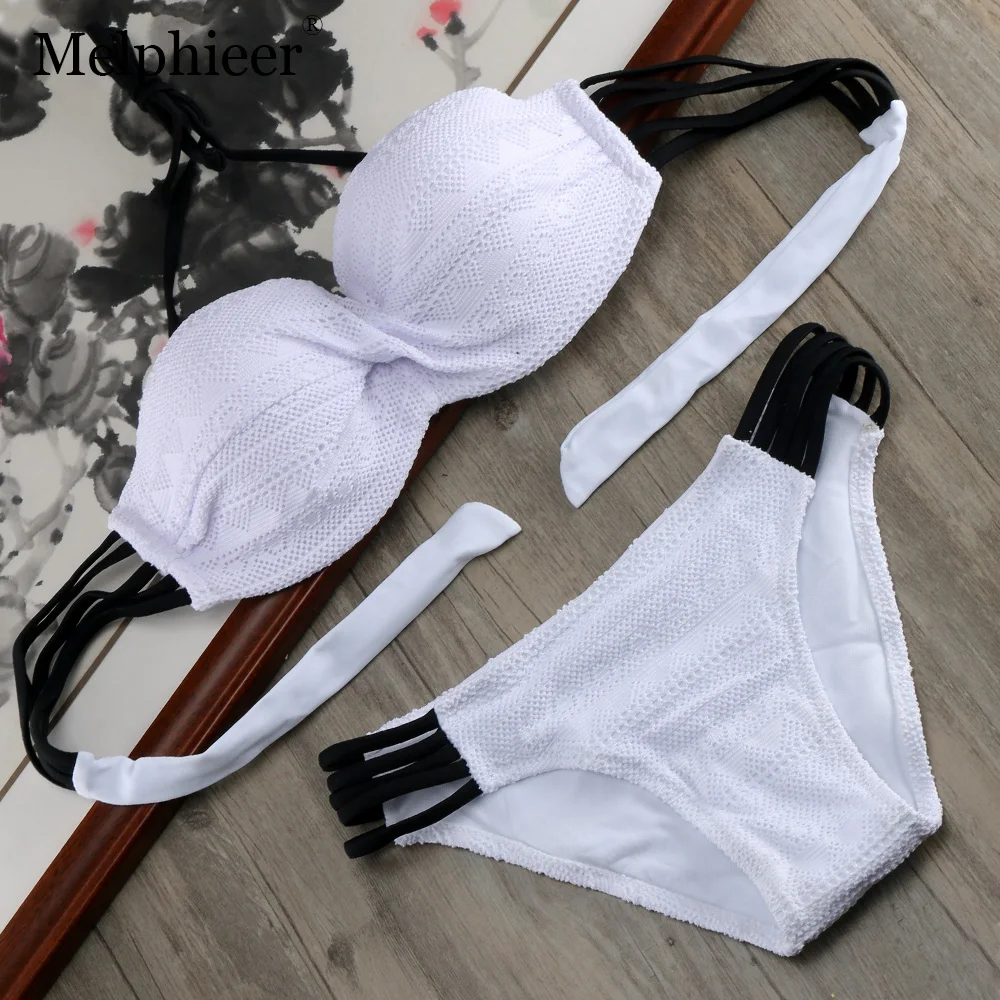 Günstig 2019 heißer Spitze Push Up Solide Bikini Set Cut Heraus Bademode Bandeau Bikinis Frauen Schwimmen Anzug Verdrahtete Bh Baden anzug E610