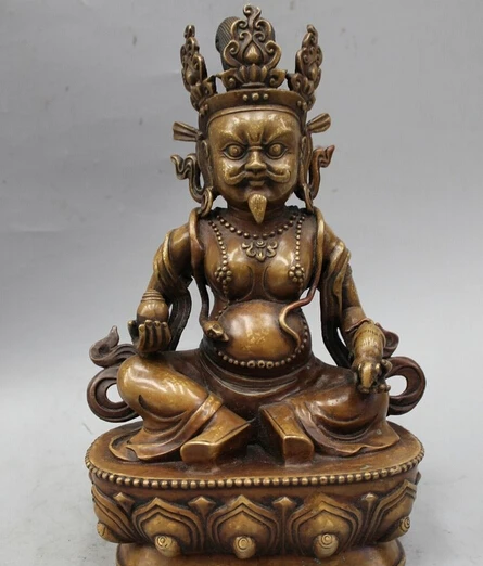 

006821 10" Tibet Tibetan Buddhism Bronze Seat Wealth God Yellow Jambhala Buddha Statue