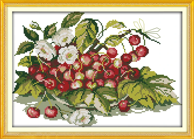 

Cherry Fruit Tray Home Paintings Kits 11CT Printed 14CT Set DIY Europe Style Cross-stitch Counted Embroidery Needlework