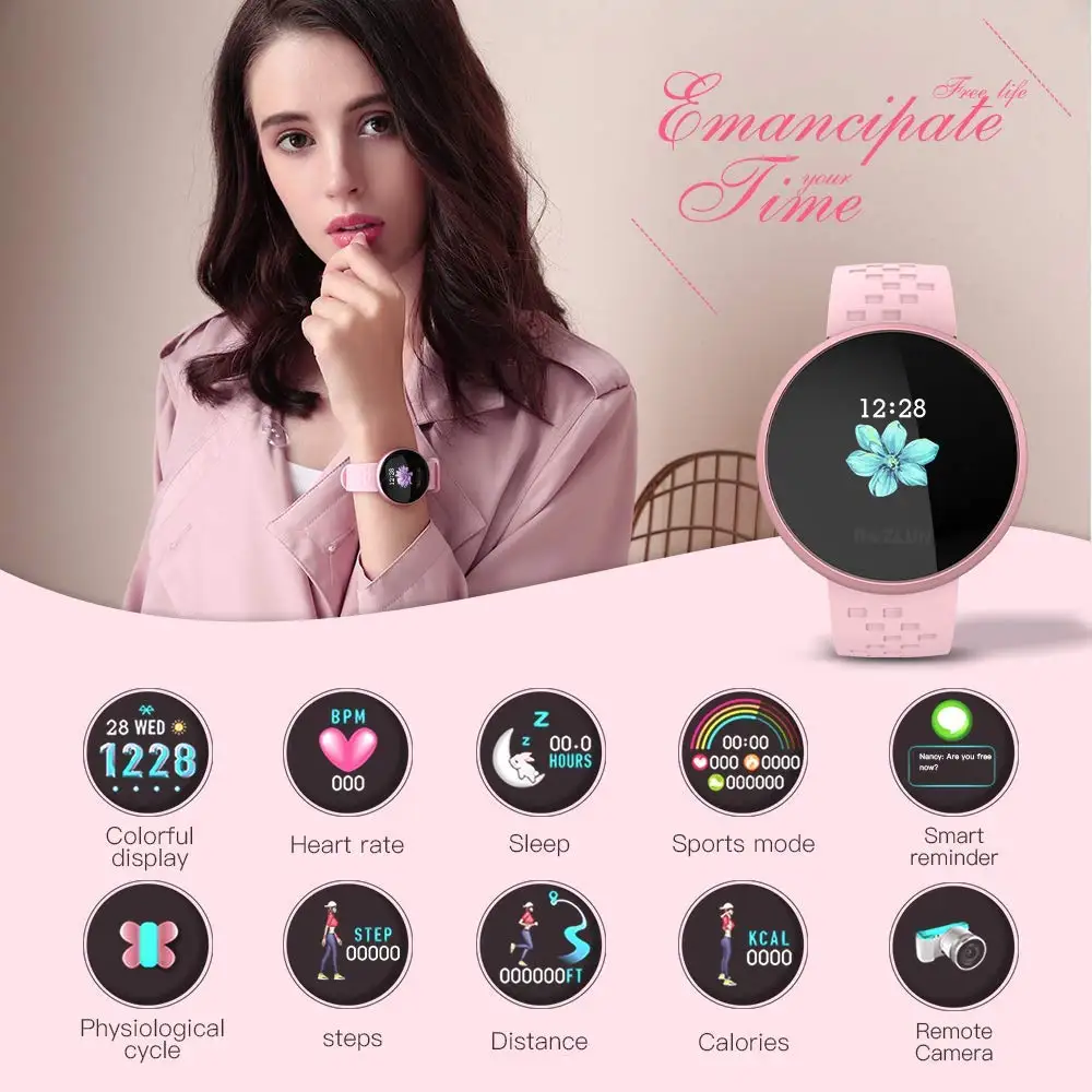 Смарт-часы Rovtop для женщин и девушек, водонепроницаемые, с монитором сердечного ритма, спортивные Смарт-часы для Android IOS Phone 1,04 дюймов, умные часы Z2