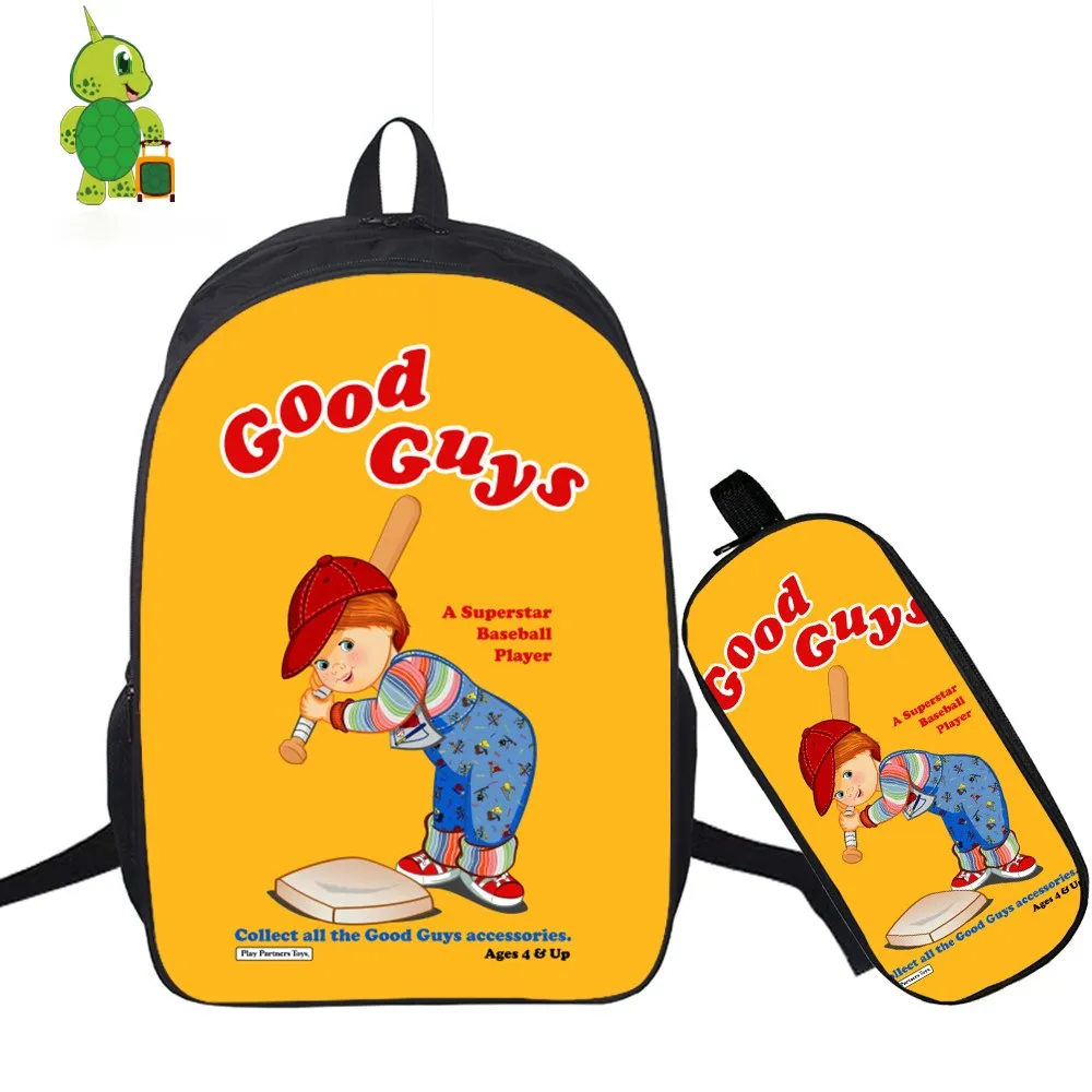 

Cartoon Good Guys Backpack 2 Pcs/Set Funny School Bag for Teenage Boy Girl Students Laptop Backpack Pencil Case Travel Bag