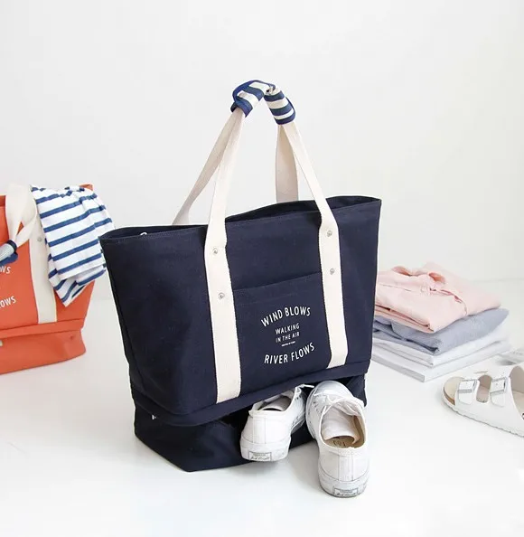 Large Canvas Travel Bag Storage Handbag Practical Travel Accessories Shopping Mom Daily Use Separate Clothes Shoes Pouch Casual