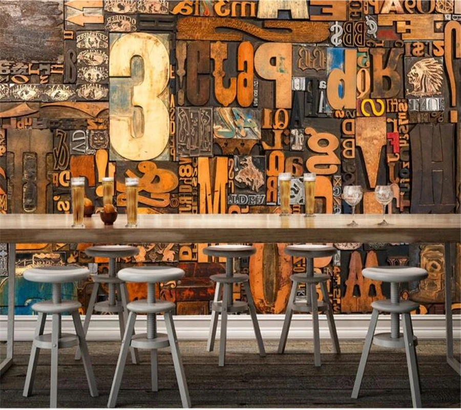 Wellyu Carta Da Parati Personalizzata Papier Peint Nostalgico Vintage Asse Di Legno Xilografia Di Alfabeto Inglese Bar Cafe Sfondo Muro Di Behang