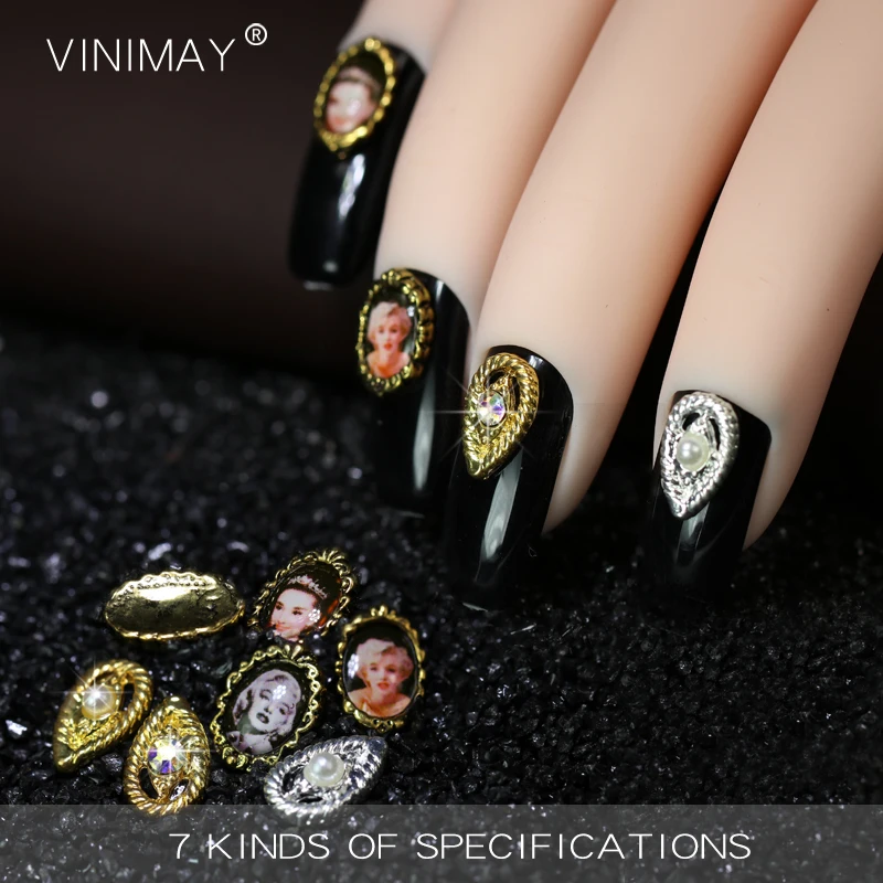 VINIMAY Hot Sales 3D Star Nail Art Charms Gold Silver Alloy Metal Nail