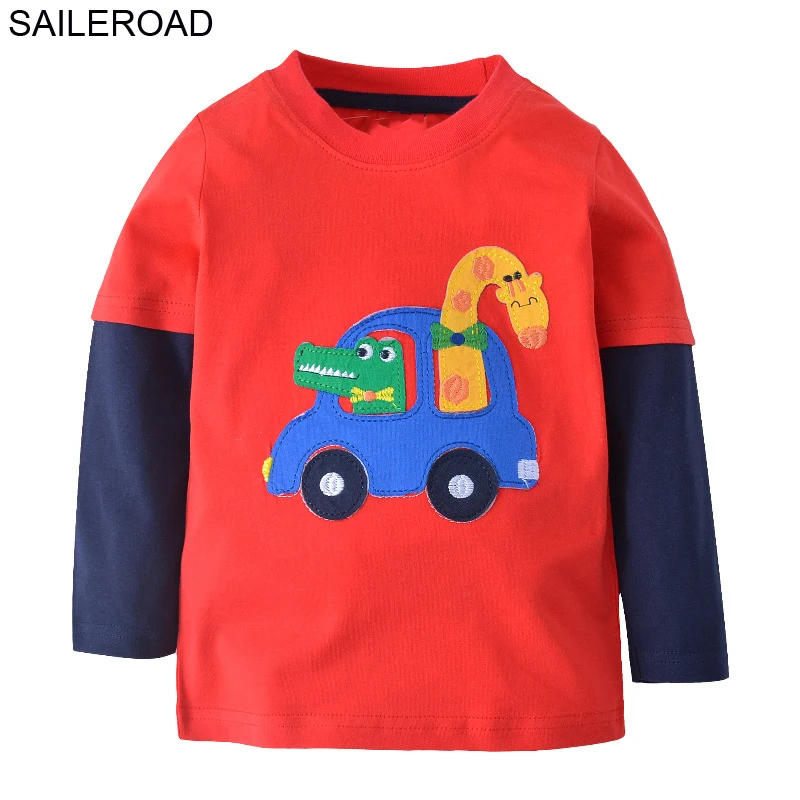 SAILEROAD/Детские футболки с длинными рукавами и мультяшным автомобилем Хлопковая весенняя одежда для маленьких мальчиков Одежда для