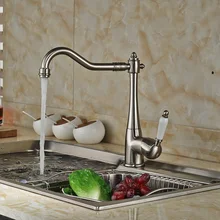 Палуба Гора Одноместный Керамические Ручки Кухня Смесители Ванная Кухня Горячей и Холодной Воды Кран Никель Матовый