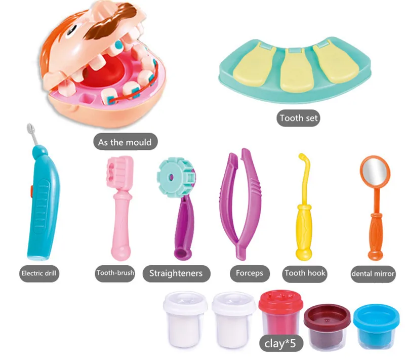 Игровой домик детские развивающие игрушки ролевые игры стоматолога DIY стоматологический набор для осмотра набор игрушек цветная глина подарок для детей